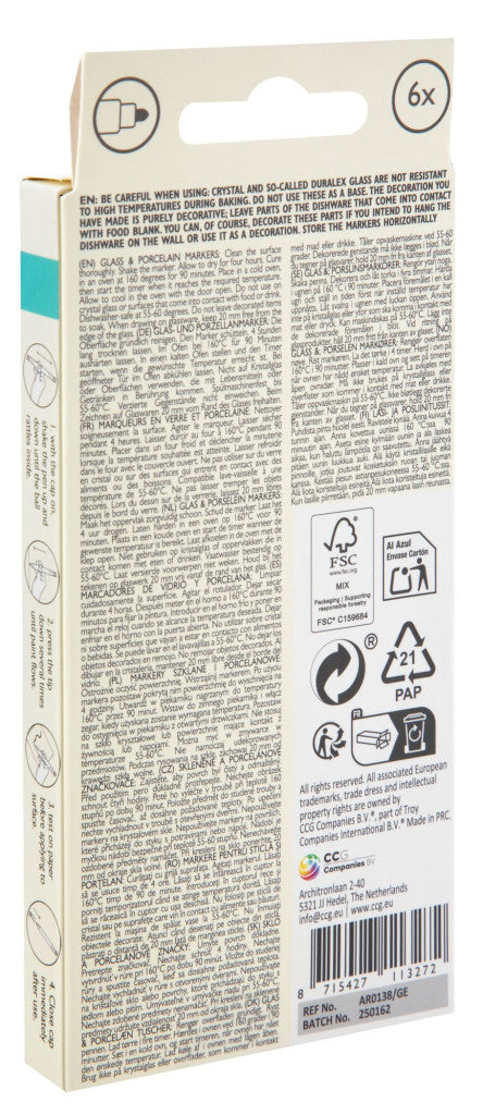 Színes Nassau üveg és porcelánfestő filctoll 6 db-os