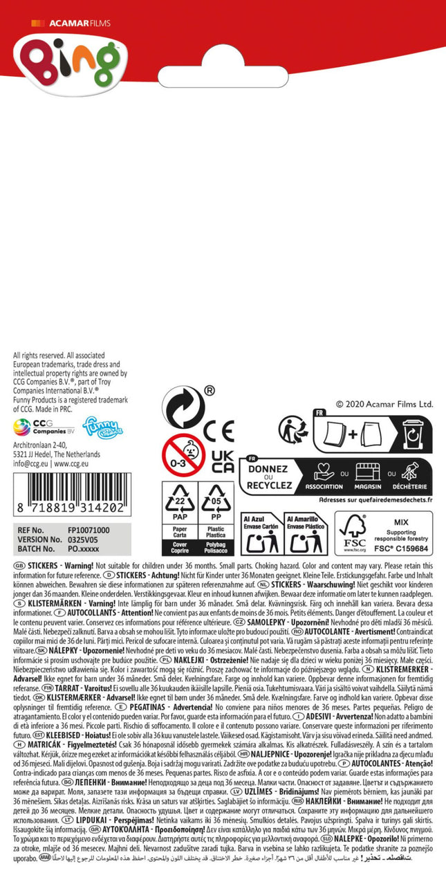 Bing Splash csillogó matrica szett