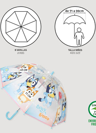 Bluey Bingo gyerek átlátszó esernyő Ø71 cm