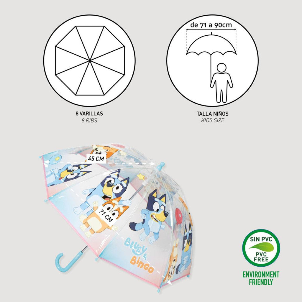 Bluey Bingo gyerek átlátszó esernyő Ø71 cm