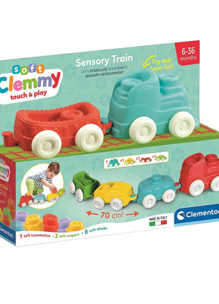 Színes Clemmy készségfejlesztő szenzoros vonat Clementoni
