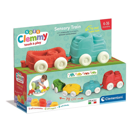 Színes Clemmy készségfejlesztő szenzoros vonat Clementoni