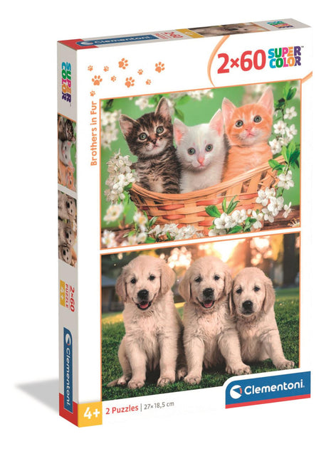 Állatos Brothers in Fur 2x60 db-os puzzle Clementoni