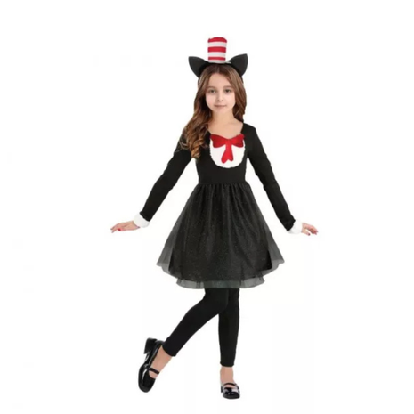 Cica lány Black gyerek jelmez 130–140 cm méretben