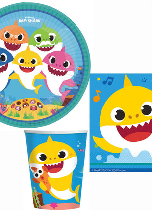 Baby Shark Music party szett 32 db-os 23 cm-es tányérra