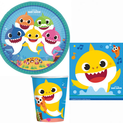 Baby Shark Music party szett 32 db-os 23 cm-es tányérra