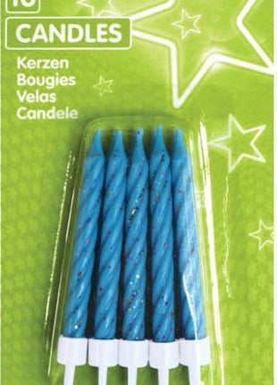 Blue csillámos tortagyertya, gyertya szett 10 db-os