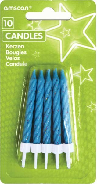 Blue csillámos tortagyertya, gyertya szett 10 db-os