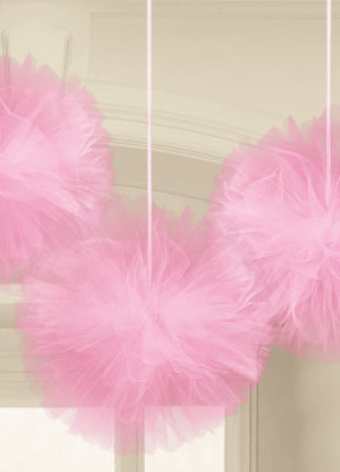 Pink, Rózsaszín függő tüll pom pom dekoráció 3 db-os
