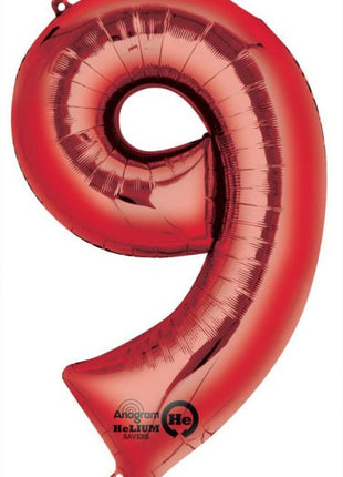 Óriás 9-es Red szám Fólia lufi 86*55 cm