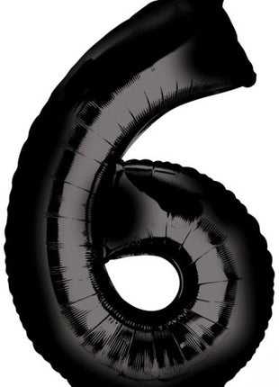 Fekete Black óriás szám fólia lufi 6-os, 86x55 cm