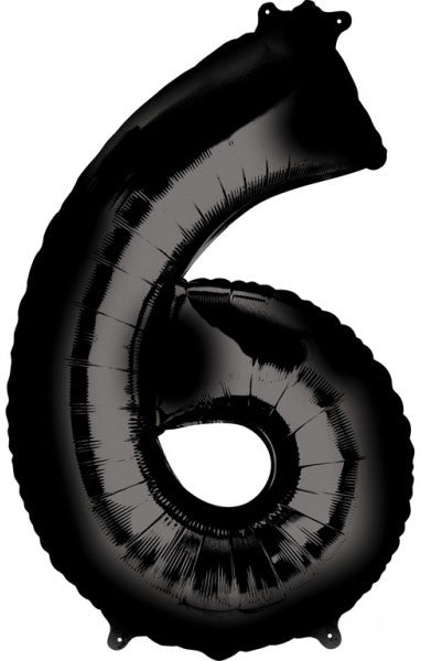 Fekete Black óriás szám fólia lufi 6-os, 86x55 cm