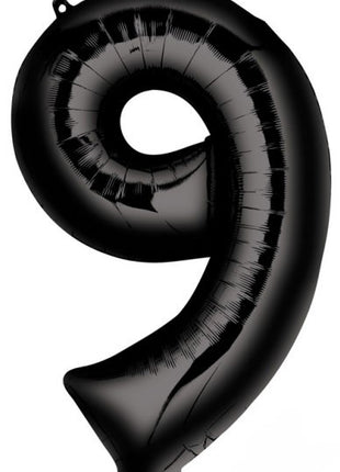 Fekete Black óriás szám fólia lufi 9-es, 86x55 cm