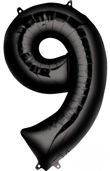Fekete Black óriás szám fólia lufi 9-es, 86x55 cm
