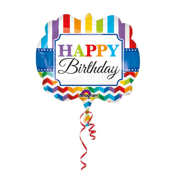 Happy Birthday Stripe fólia lufi 63 cm