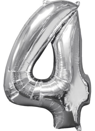 Silver, Ezüst szám fólia lufi 4-es, 66x45 cm