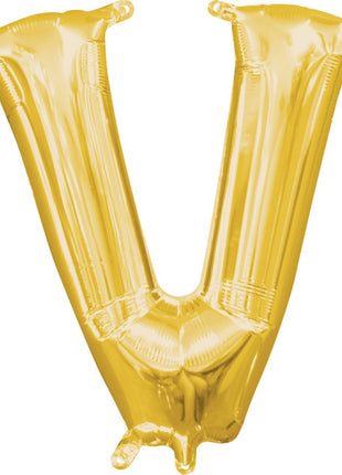 Gold, Arany mini V betű fólia lufi 33 cm