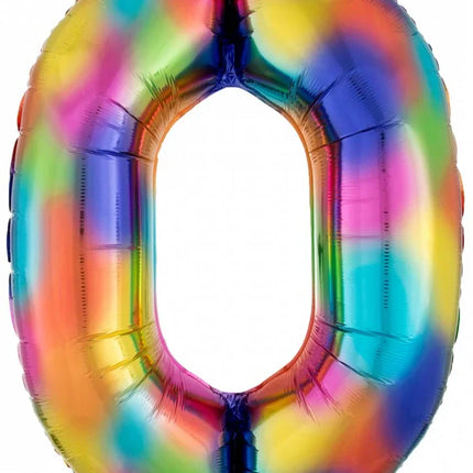 Rainbow óriás szám fólia lufi 0-ás, 88x63 cm
