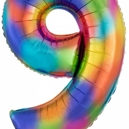 Rainbow óriás szám fólia lufi 9-es, 86*55 cm