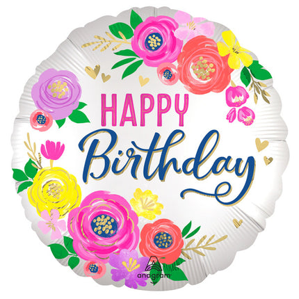 Happy Birthday Floral fólia lufi 45 cm