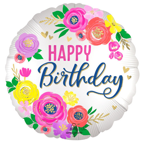 Happy Birthday Floral fólia lufi 45 cm