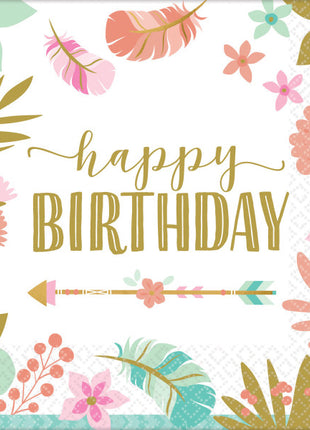 Happy Birthday Boho szalvéta 16 db-os 33x33 cm