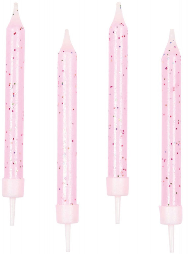 Pink csillogó tortagyertya, gyertya szett 10 db-os
