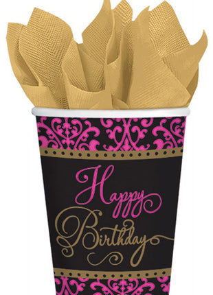 Happy Birthday Pink papír pohár 18 db-os 266 ml