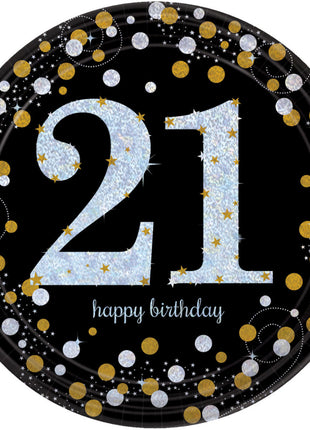 Happy Birthday 21 Gold papírtányér 8 db-os 23 cm
