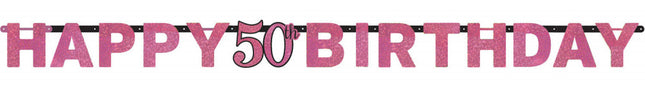 Happy Birthday Pink 50 hologrammos felirat 213 cm