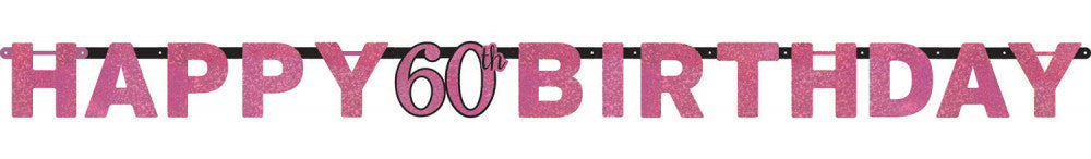 Happy Birthday Pink 60 hologrammos felirat 213 cm