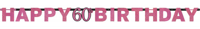 Happy Birthday Pink 60 hologrammos felirat 213 cm