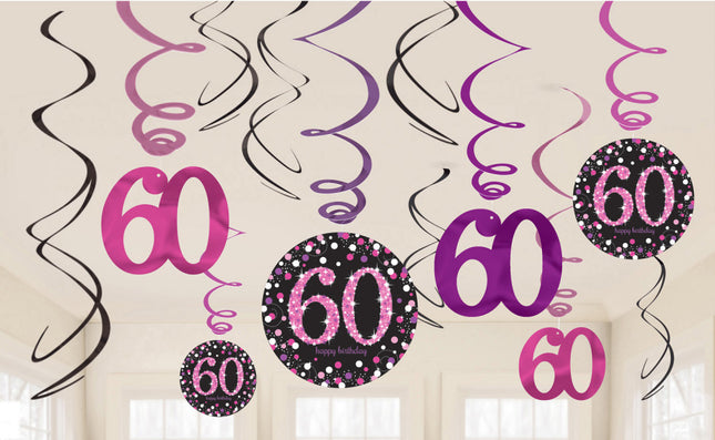 Happy Birthday Pink 60 szalag dekoráció 12 db-os szett