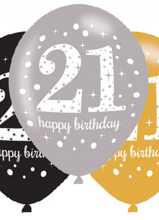 Happy Birthday 21 Gold léggömb, lufi 6 db-os 11 inch (27,5 cm)