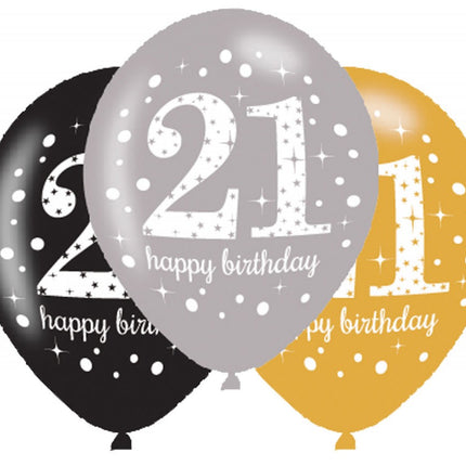 Happy Birthday 21 Gold léggömb, lufi 6 db-os 11 inch (27,5 cm)