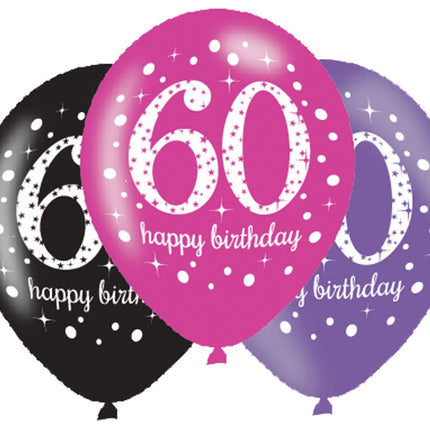 Happy Birthday 60 Pink léggömb, lufi 6 db-os 11 inch (27,5 cm)