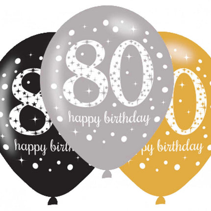 Happy Birthday 80 Gold léggömb, lufi 6 db-os 11 inch (27,5 cm)