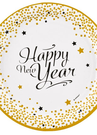 Happy New Year Golden Wishes papírtányér 8 db-os 23 cm