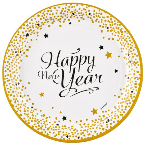 Happy New Year Golden Wishes papírtányér 8 db-os 23 cm