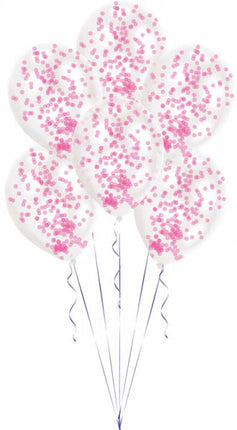 Rózsaszín Pink konfettivel töltött léggömb, lufi 6 db-os 11 inch (27,5 cm)