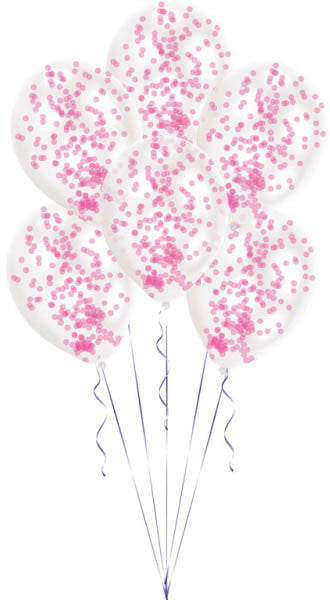 Rózsaszín Pink konfettivel töltött léggömb, lufi 6 db-os 11 inch (27,5 cm)