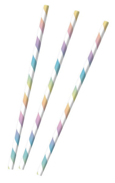 Pastel Rainbow papír szívószál, 12 db-os szett