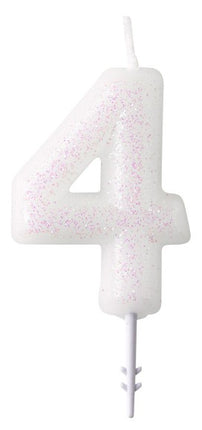 White, Fehér csillámos gyertya 4-es 6,5 cm