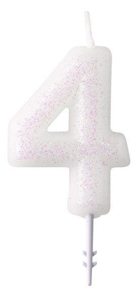 White, Fehér csillámos gyertya 4-es 6,5 cm