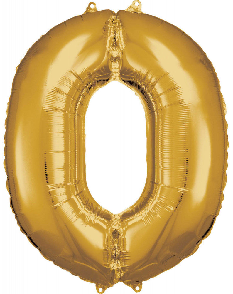 Gold, Arany óriás szám fólia lufi 0-ás, 83*66 cm