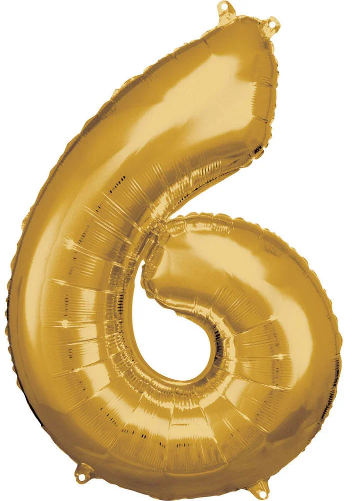 Arany Gold óriás szám fólia lufi 6-os, 86x58 cm