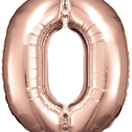 Rose Gold óriás szám fólia lufi 0-ás, 83*66 cm