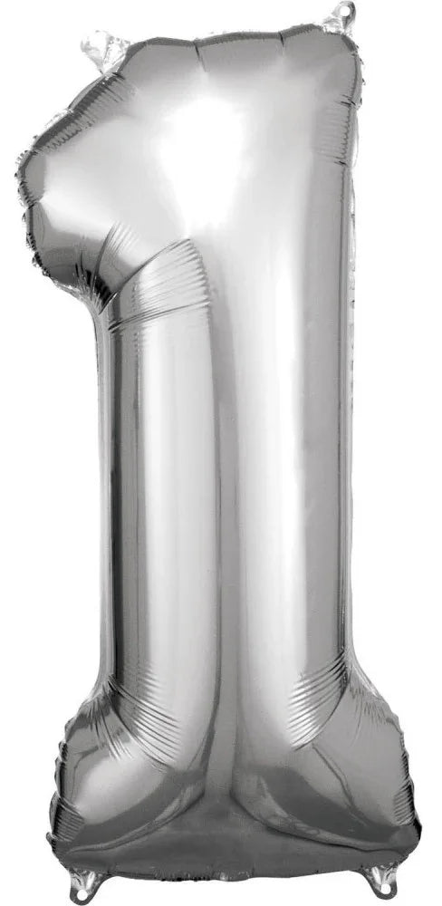 Silver óriás szám fólia lufi 1-es, 83*38 cm