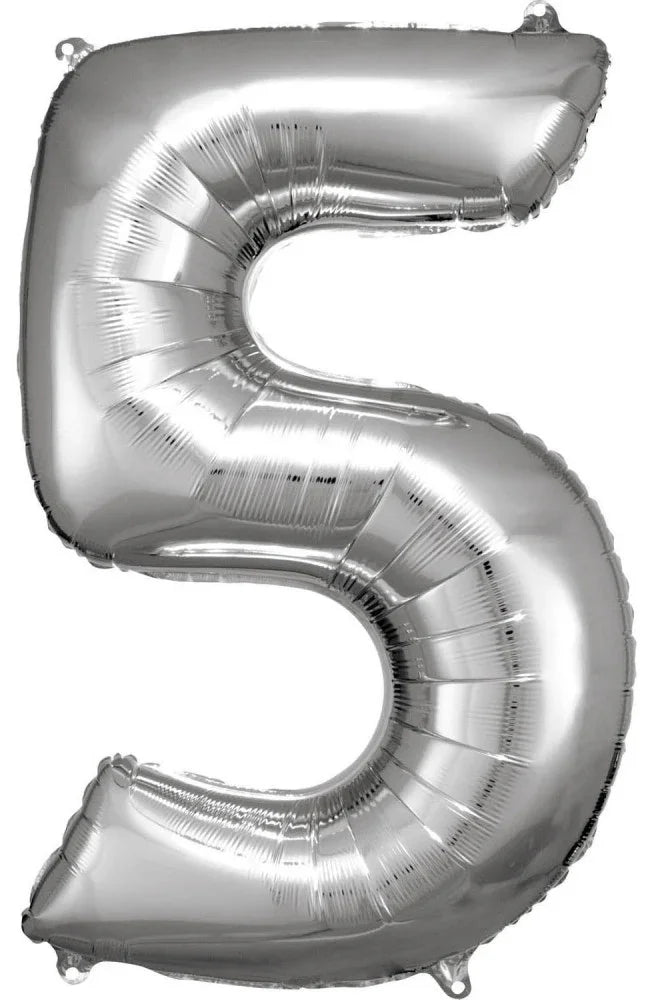 Silver óriás szám fólia lufi 5-ös, 83*55 cm
