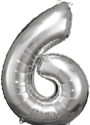 Silver óriás szám fólia lufi 6-os, 86*58 cm